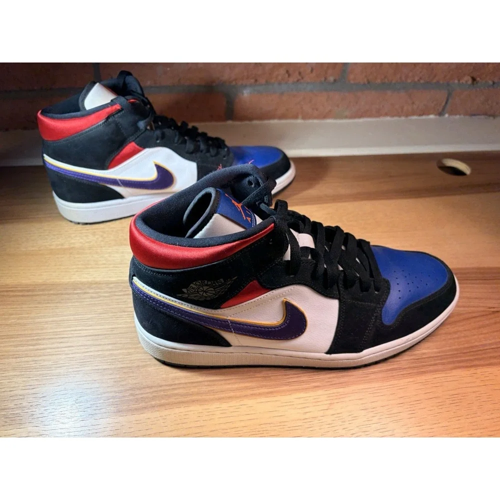 Air Jordan 1 Mid 852542-006 Rivals 2019 Men Sz 12 Black White Blue Red Purple